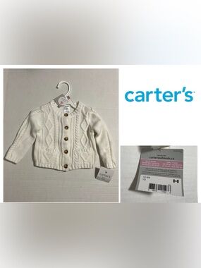 🆕CARTER’S - 9M - NWT - INFANT GIRLS CREAM WHITE CHUNKY KNIT CARDIGAN SWEATER